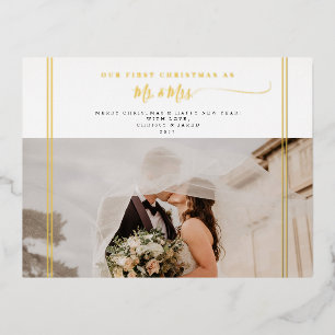 Our First Christmas As Mr. And Mrs. Photo Foil Holiday Postcard