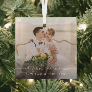 Our First Christmas as Mr. and Mrs. Photo  Glass Tree Decoration