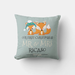 Our First Christmas As Mr and Mrs Red Fox Themed Cushion