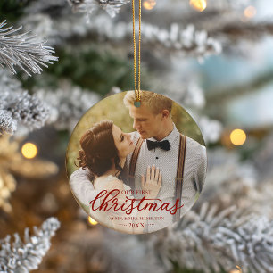 Our First Christmas As Mr And Mrs Red Script Ceramic Ornament