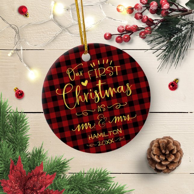 Our First Christmas As Mr And Mrs Rustic Farmhouse Ceramic Ornament (Creator Uploaded)