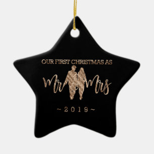 Our First Christmas as Mr and Mrs Wedding Couple Ceramic Ornament