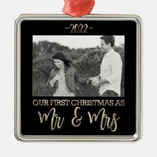 Our First Christmas as Mr and Mrs Wedding Couple Metal Ornament