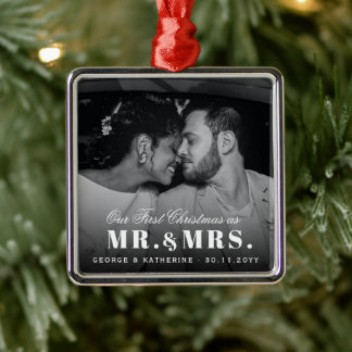 Our First Christmas As Mr. And Mrs. Wedding Photo Metal Tree Decoration