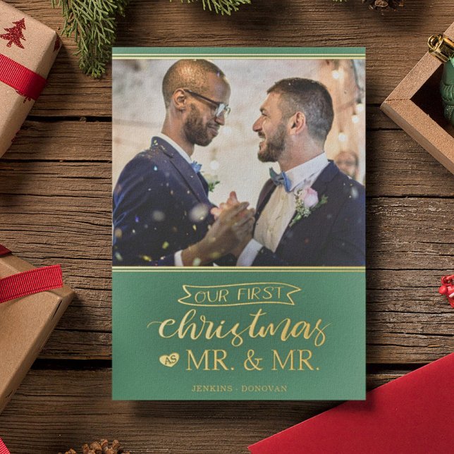 Our first Christmas as mr & mr gay wedding Foil Holiday Card (Creator Uploaded)