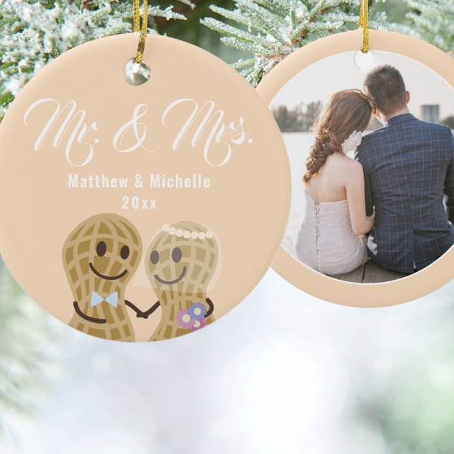 Our First Christmas as Mr & Mrs Cute Couple Photo Ceramic Ornament (Creator Uploaded)