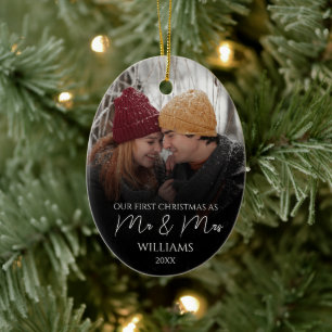 Our First Christmas As Mr & Mrs Elegant Photo Ceramic Ornament