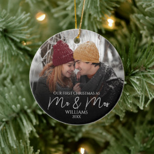 Our First Christmas As Mr & Mrs Elegant Photo Ceramic Ornament