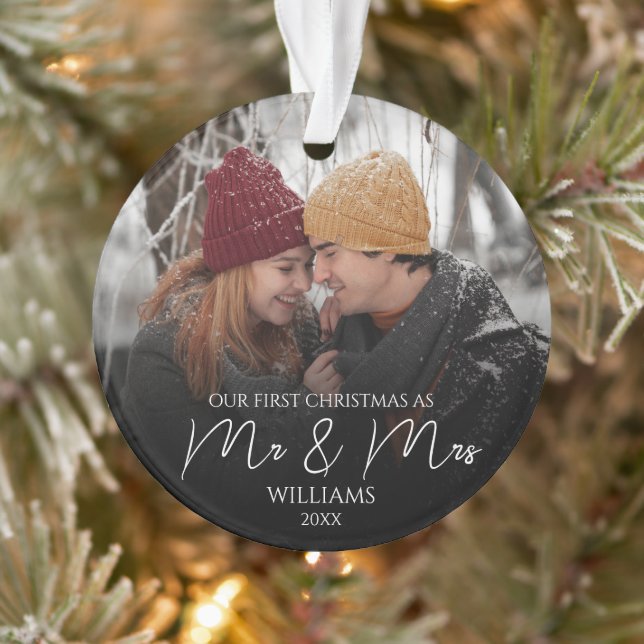Our First Christmas As Mr & Mrs Elegant Photo Ornament (Tree)