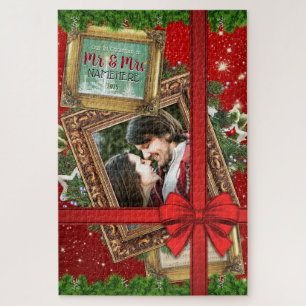 Our First Christmas as Mr & Mrs Gold Frame Photo Jigsaw Puzzle