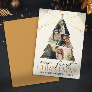 Our First Christmas as Mr & Mrs Gold Tree Holiday Card
