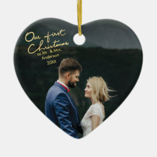 Our First Christmas as Mr & Mrs Heart Keepsake Ceramic Ornament