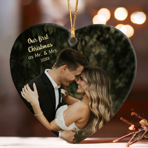 Our First Christmas as Mr & Mrs Heart Shaped Xmas Ornament