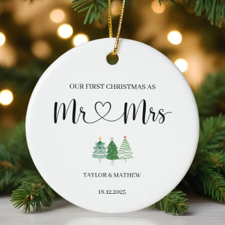 Our First Christmas as Mr & Mrs Married Gift Ceramic Ornament