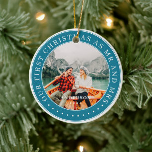 Our First Christmas As Mr & Mrs Modern Photo Ceramic Ornament