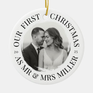 Our First Christmas as Mr & Mrs – Monochrome Ceramic Ornament