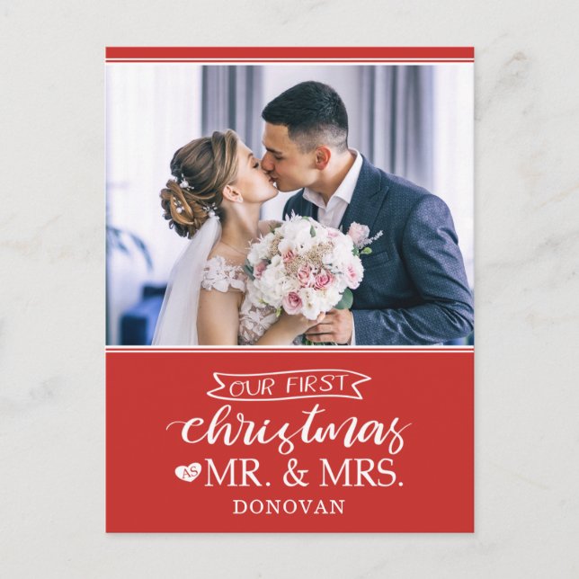 Our first Christmas as mr & mrs newlyweds  Holiday Postcard (Front)