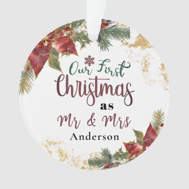 Our First Christmas as Mr & Mrs Personalised Ornament (Front)