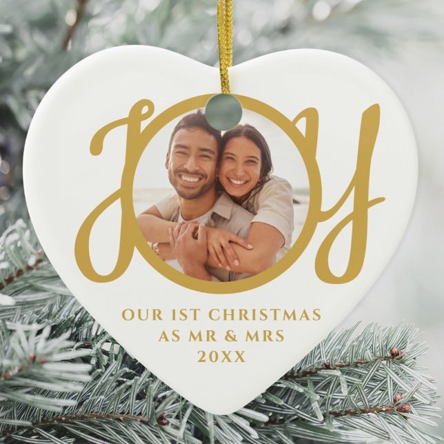 Our First Christmas As Mr & Mrs Photo Gold Script Ceramic Ornament (Creator Uploaded)
