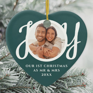 Our First Christmas As Mr & Mrs Photo Heart-Shaped Ceramic Ornament