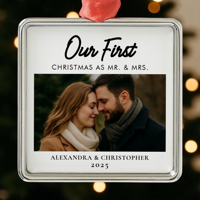 Our First Christmas as Mr. & Mrs. Photo Married Metal Ornament (Creator Uploaded)