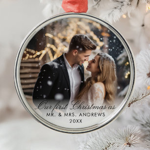 Our First Christmas as Mr. & Mrs. Photo Metal Ornament
