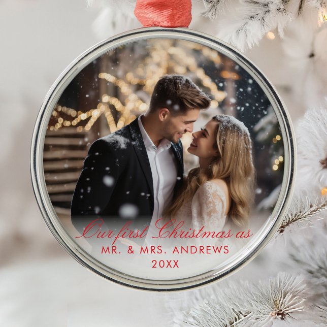 Our First Christmas as Mr. & Mrs. Photo Metal Ornament (Our First Christmas as Mr. & Mrs. Photo Metal Ornament)