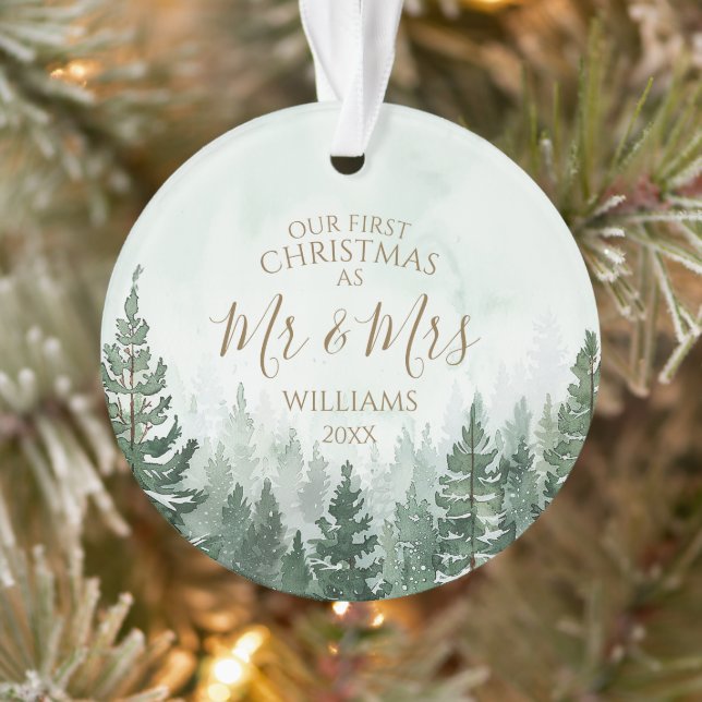 Our First Christmas As Mr & Mrs Photo Pine Forest Ornament (Tree)