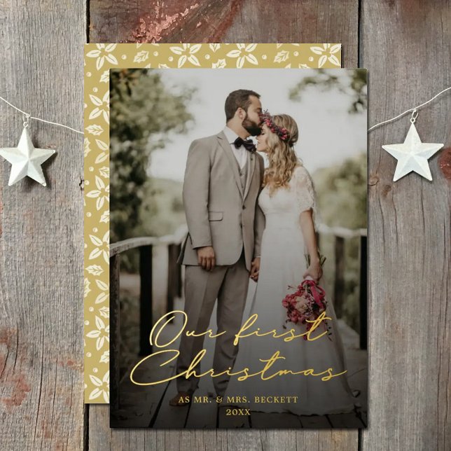 Our First Christmas As Mr. & Mrs. Photo Real Foil Holiday Card (Creator Uploaded)