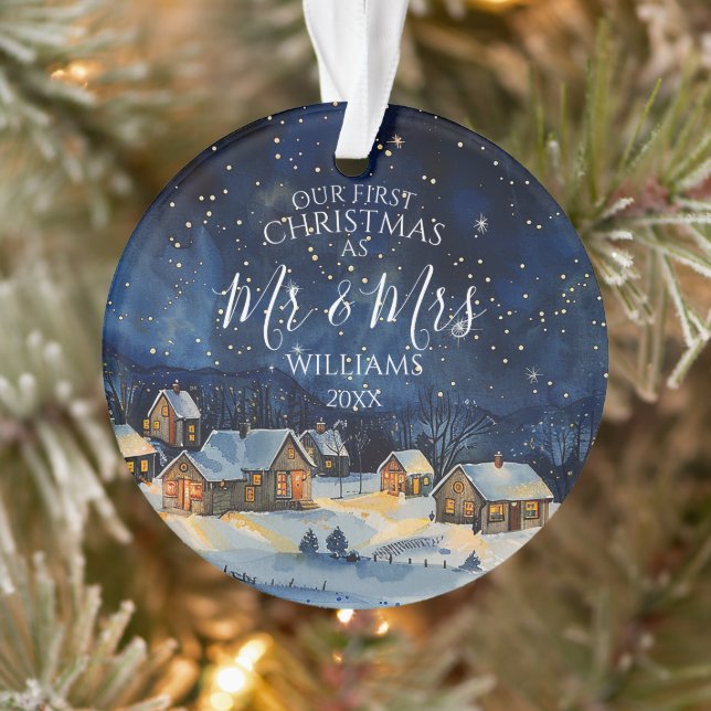 Our First Christmas As Mr & Mrs Photo Rustic Night Ornament (Tree)