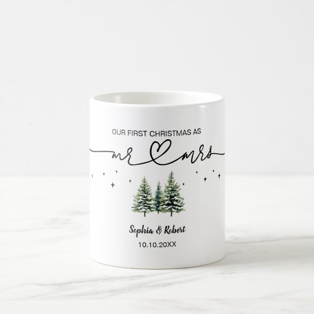 Our First Christmas As Mr Mrs Pine Tree Name Year Coffee Mug (Center)