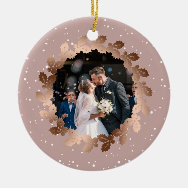 Our first Christmas as Mr. & Mrs. wedding photo Ceramic Ornament (Front)