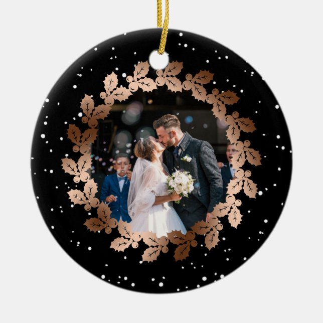 Our first Christmas as Mr. & Mrs. wedding photo Ceramic Ornament (Front)
