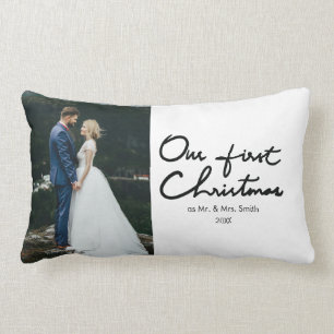 Our First Christmas as Mr. & Mrs. Wedding Photo Lumbar Cushion