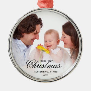 Our First Christmas as Mum and Dad Baby Photo Metal Ornament