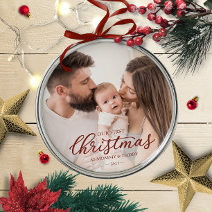 Our First Christmas as Mum and Dad Baby Photo Metal Ornament