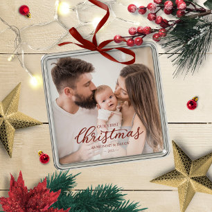 Our First Christmas as Mum and Dad Baby Photo Metal Ornament