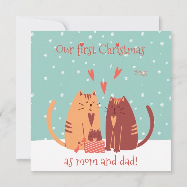 Our First Christmas as Mum and Dad! Cute Cats  Holiday Card (Front)