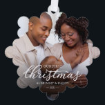 Our First Christmas as Mum and Dad Family Photo  Tree Decoration Card<br><div class="desc">A Christmas ornament card featuring a personalised photo to celebrate baby's first Christmas</div>