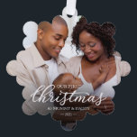 Our First Christmas as Mum and Dad Family Photo  Tree Decoration Card<br><div class="desc">A Christmas ornament card featuring a personalised photo to celebrate baby's first Christmas</div>