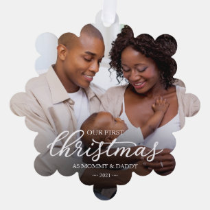 Our First Christmas as Mum and Dad Family Photo  Tree Decoration Card