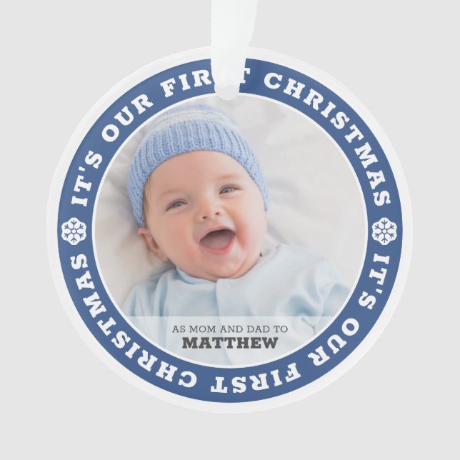 Our First Christmas as Mum and Dad Modern Snow Ornament (Front)