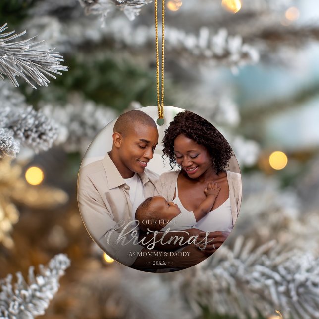 Our First Christmas as Mum and Dad Silver Foil Ceramic Ornament (Creator Uploaded)