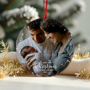 Our First Christmas as Mum and Dad Snowflake Photo Ornament