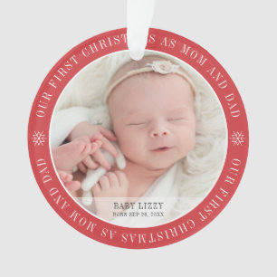 Our First Christmas As Mum & Dad Modern Two Photo Ornament