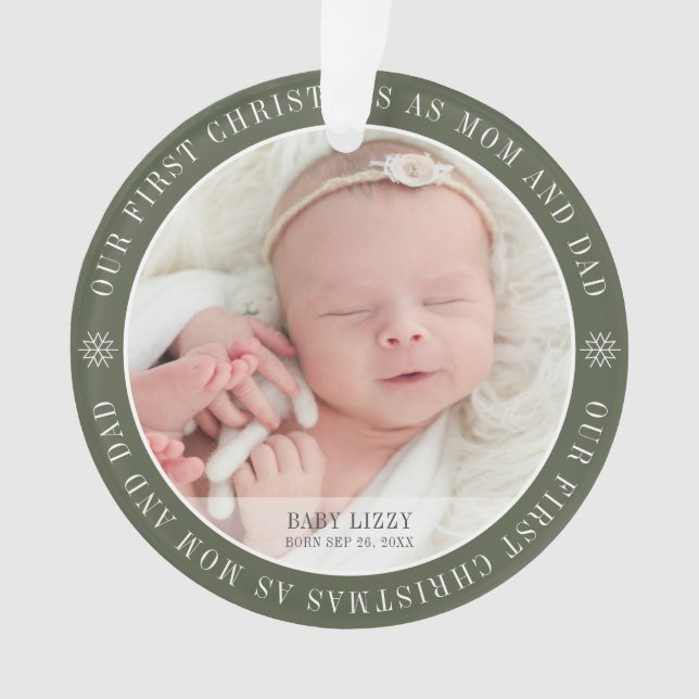 Our First Christmas As Mum & Dad Modern Two Photo Ornament (Front)