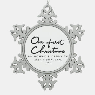 Our First Christmas as Mummy and Daddy Elegant Snowflake Pewter Christmas Ornament