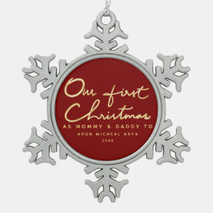 Our First Christmas as Mummy and Daddy Keepsake Snowflake Pewter Christmas Ornament