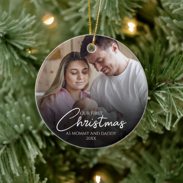 Our First Christmas As Mummy And Daddy Photo Ceramic Ornament (Tree)