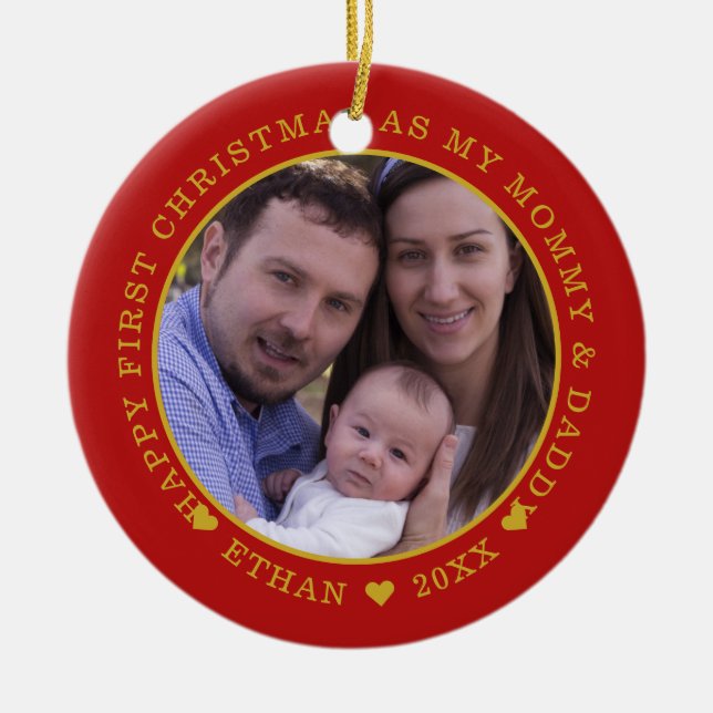 Our First Christmas As Mummy And Daddy Photo Red Ceramic Ornament (Front)